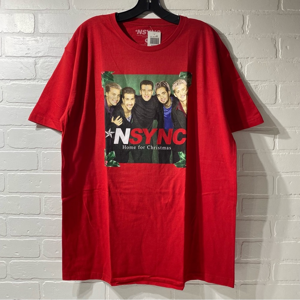 NEW - NSYNC Home For Christmas Album Cover Glitter Boyfriend Fit T-Shirt XL